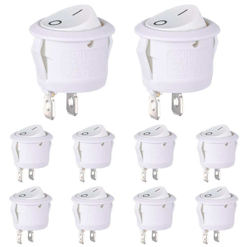 VEXUNGA Round Rocker Switch White 2 Pin 2 Position Mini Circle Toggle Switches On Off 6A/250V 10A/125V KCD1 Rocker Switch for Rv Car Truck Boat (Pack of 10pcs) - Image 1